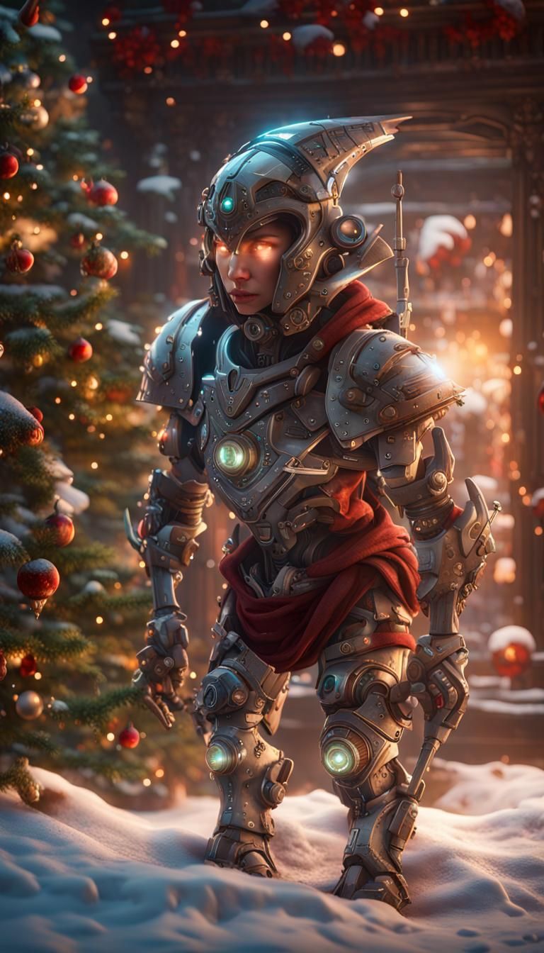 Cyborg Christmas Elf in 3D Cinematic Style