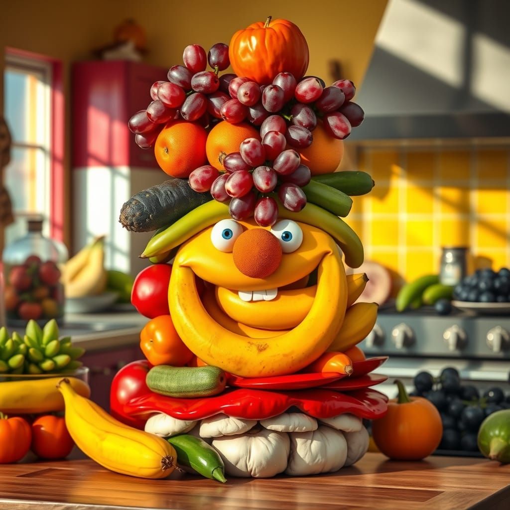 Vibrant Fruit Face in Hyperrealistic Style