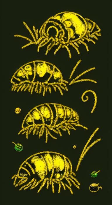 Detailed Chalk Drawing of Yellow Isopod on Blackboard