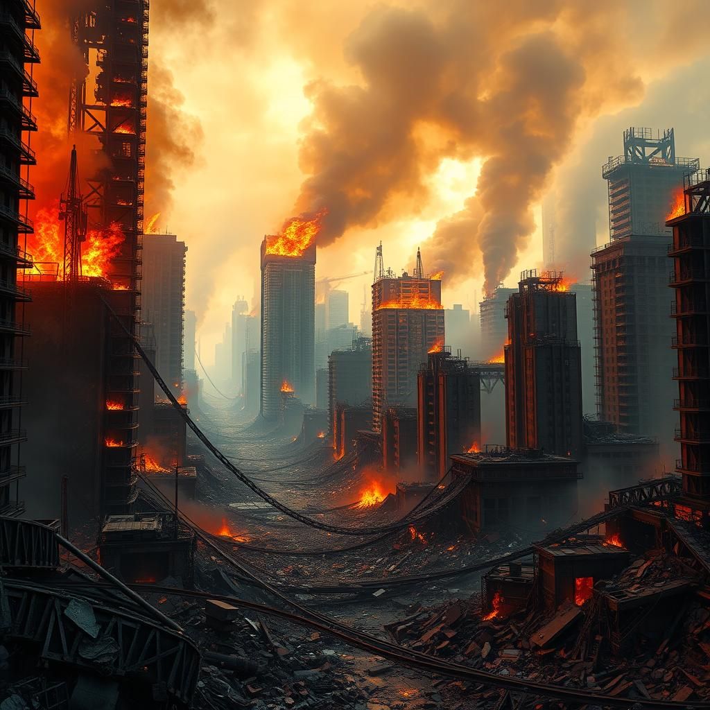 Apocalyptic Metropolis in Ruins: Digital Matte Painting