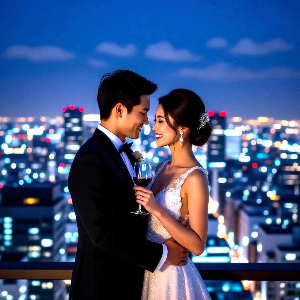 Romantic Rooftop Rendezvous at Night