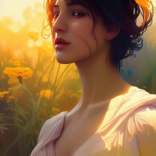 Marigold Portrait in Hyperdetailed Splash Art Style