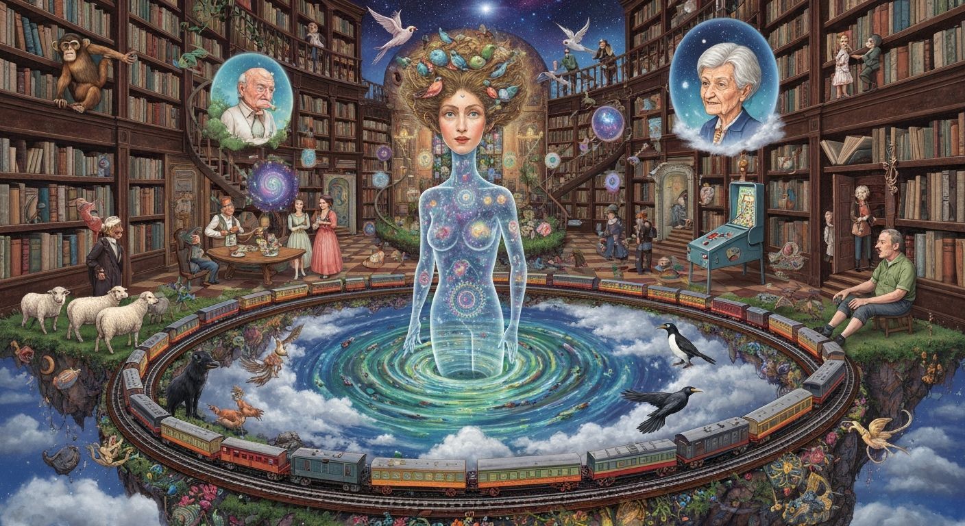 Surreal Tea Party in a Galactic Library