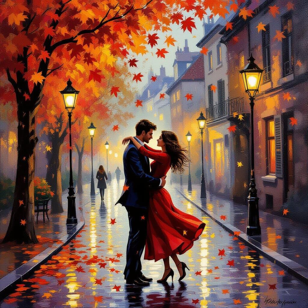 Couple Dancing Amidst Autumn Leaves