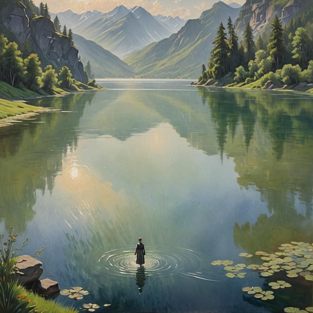 Symbolist Landscape with Figure by Lake