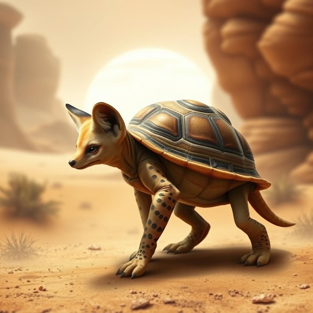 Fantasy Desert Hybrid Creature: Fennec Fox and Turtle