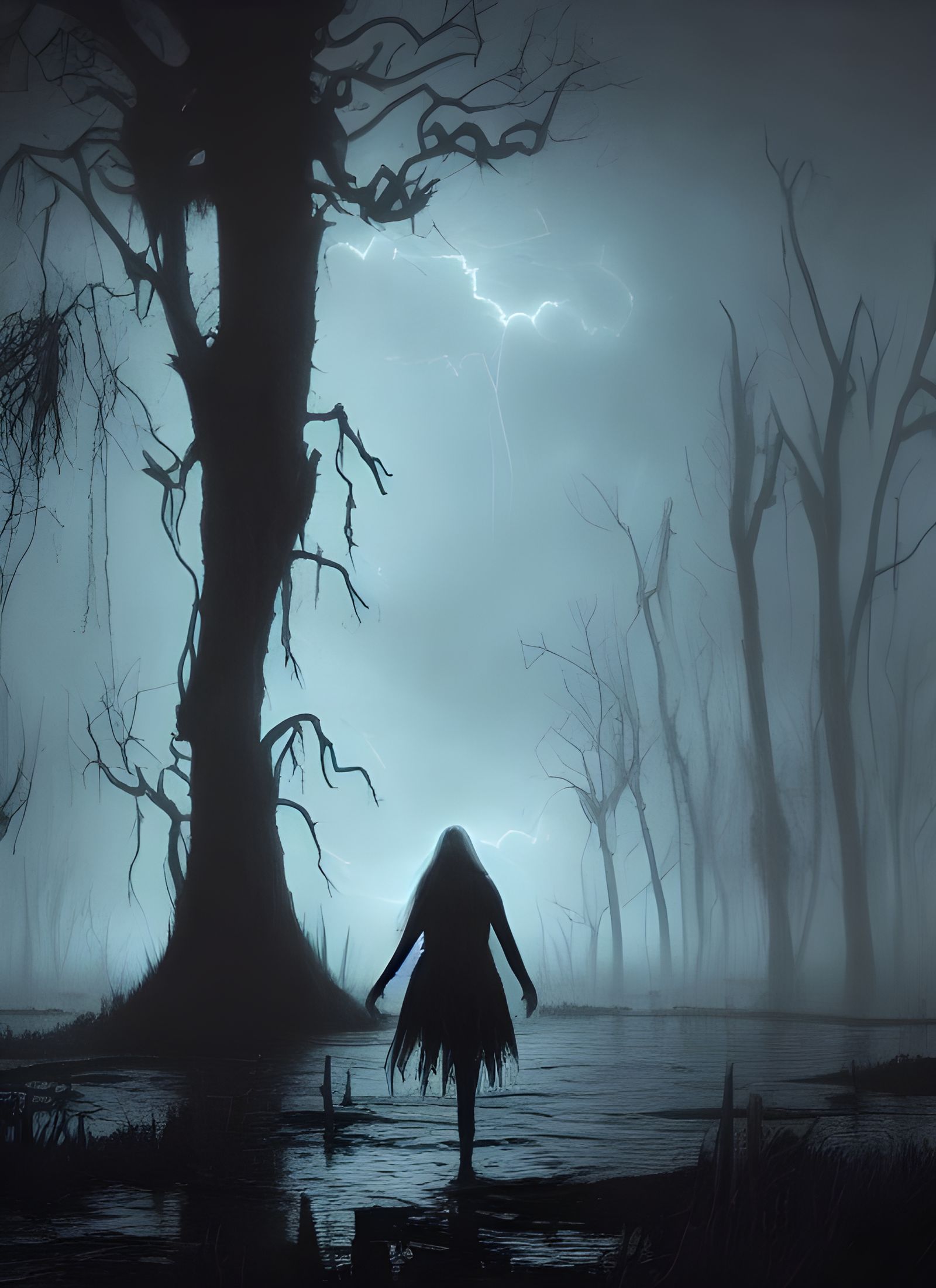 Spooky Swamp Monster in Haunted Lightning Storm