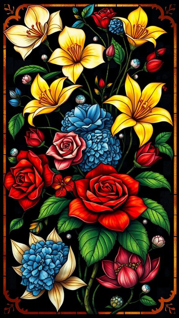 Luxurious Stained Glass Floral Masterpiece