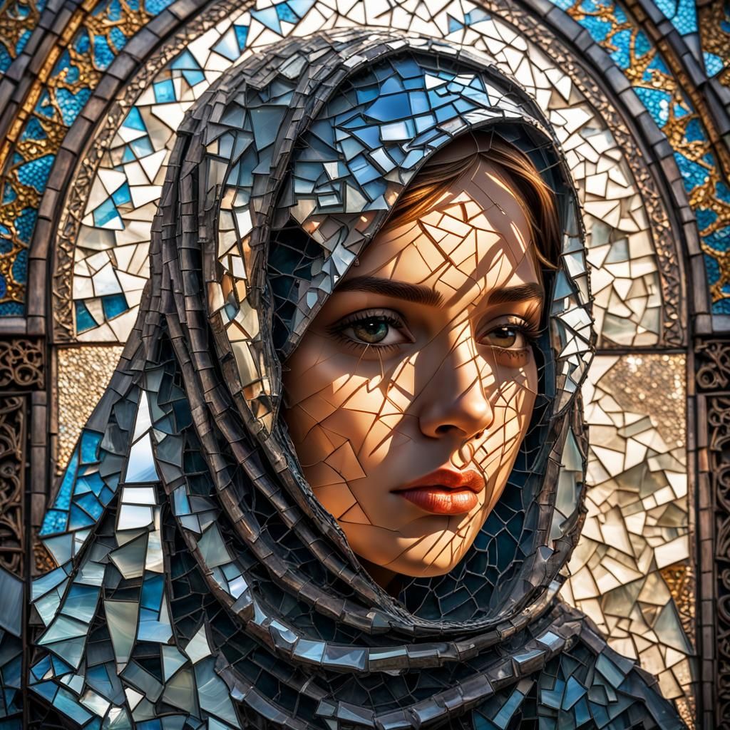 Girl's Face Reflected in Glass Mosaic, Arab-Islamic Era