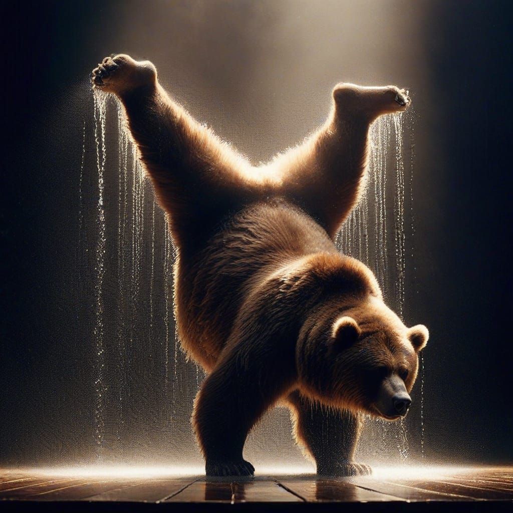 Obese Kodiak Bear Handstand on Stage