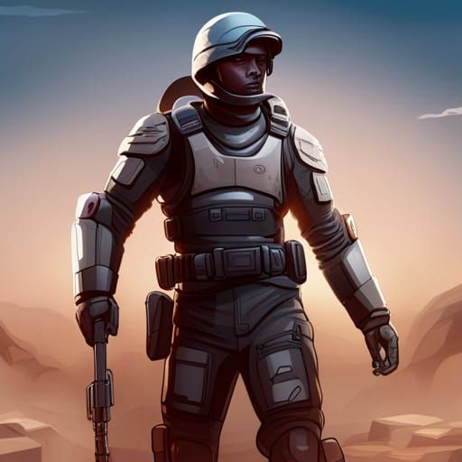 Futuristic Soldier in Wasteland Armor Concept Art