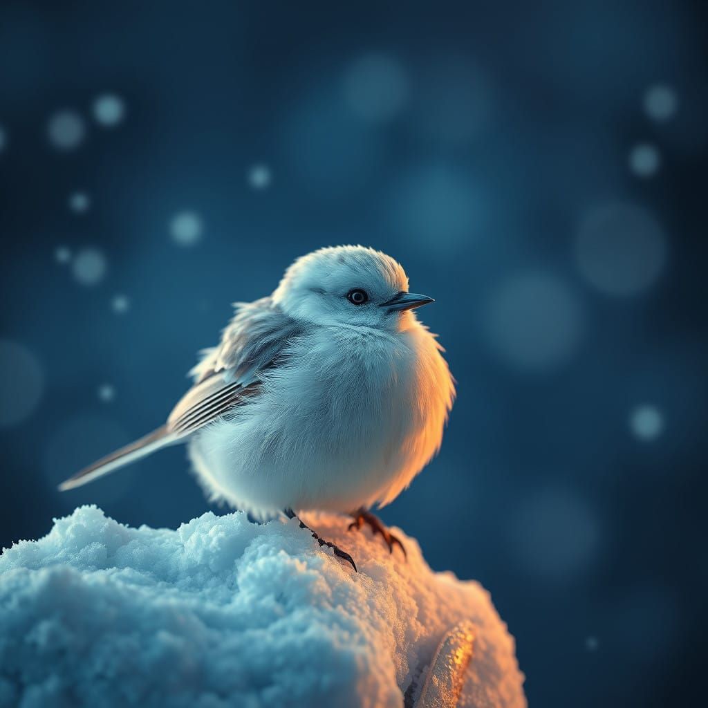 Ethereal White Bird in Snowy Landscape Under Moody Blue Ligh...