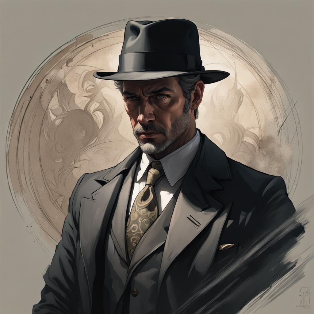 Noir Detective Portrait in Hyperdetailed Lighting