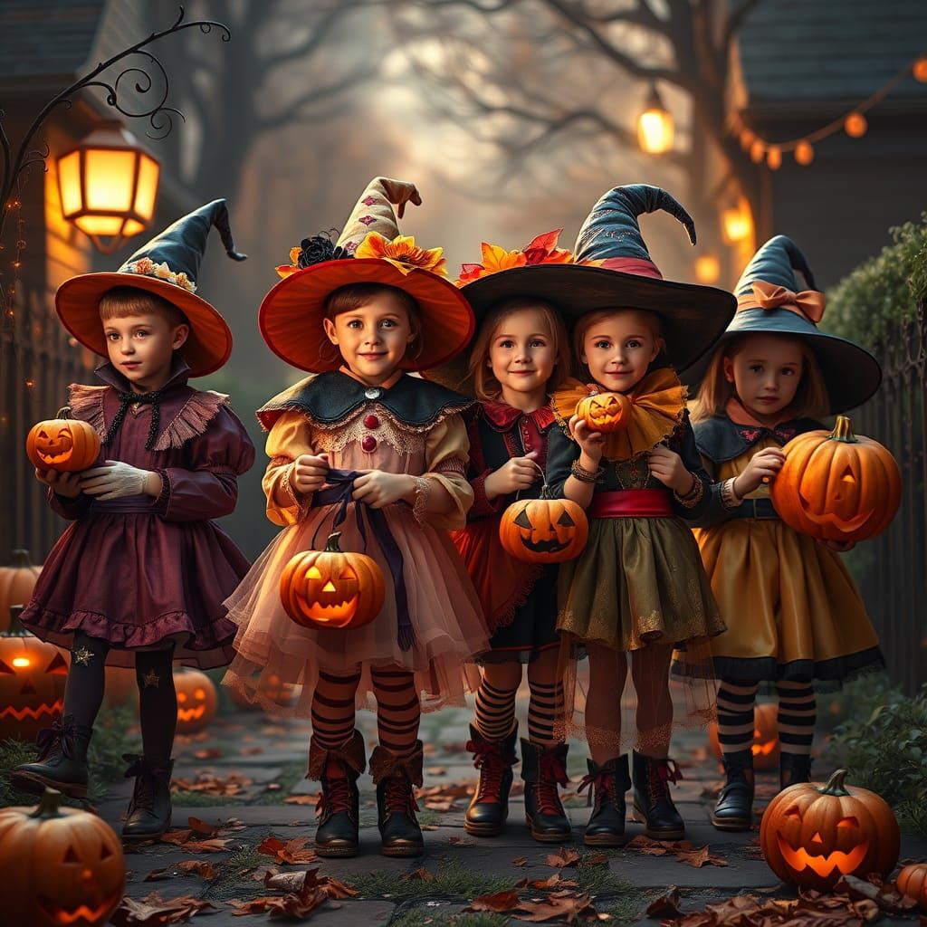 Children in Halloween Costumes: Fantasy Concept Art