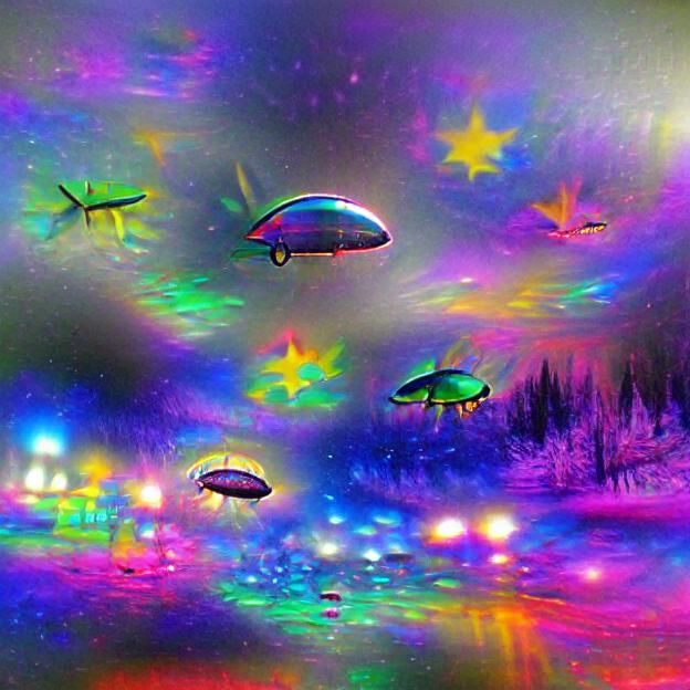 Holographic UFO Journey Through a Starry Sky