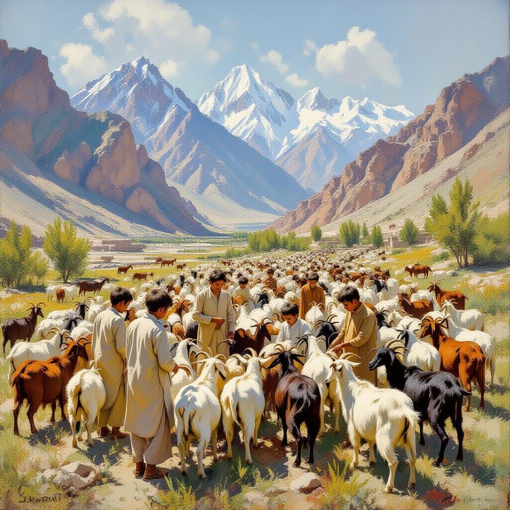 Boys Tending Goats in Hunza Valley, Pakistan