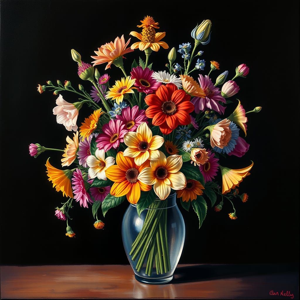 Vibrant Floral Masterpiece on a Dark Background