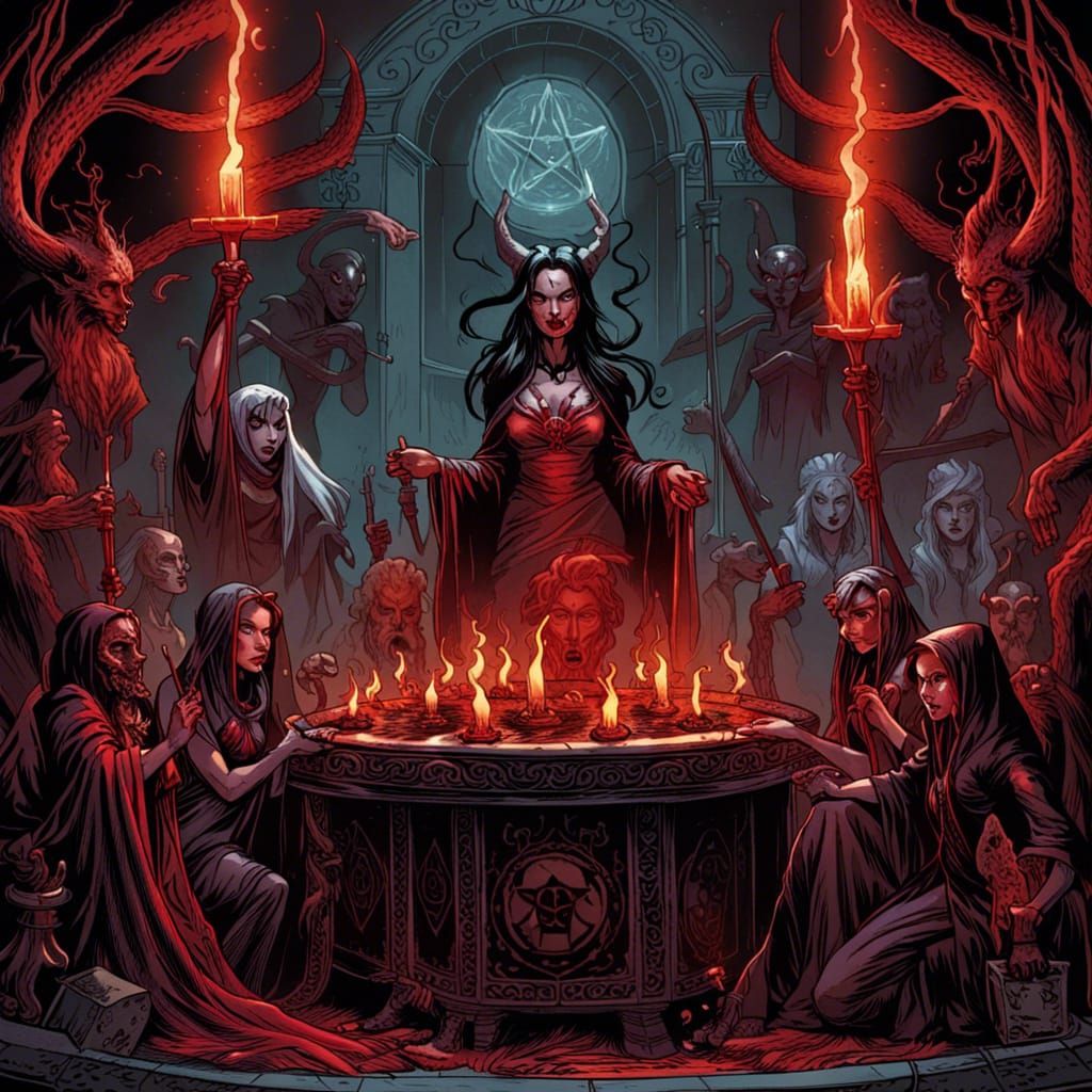 Demonic Witches Ritual: Comic Book Art