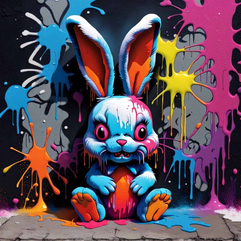 Scary Rabbit Plush in Graffiti Street Art Style