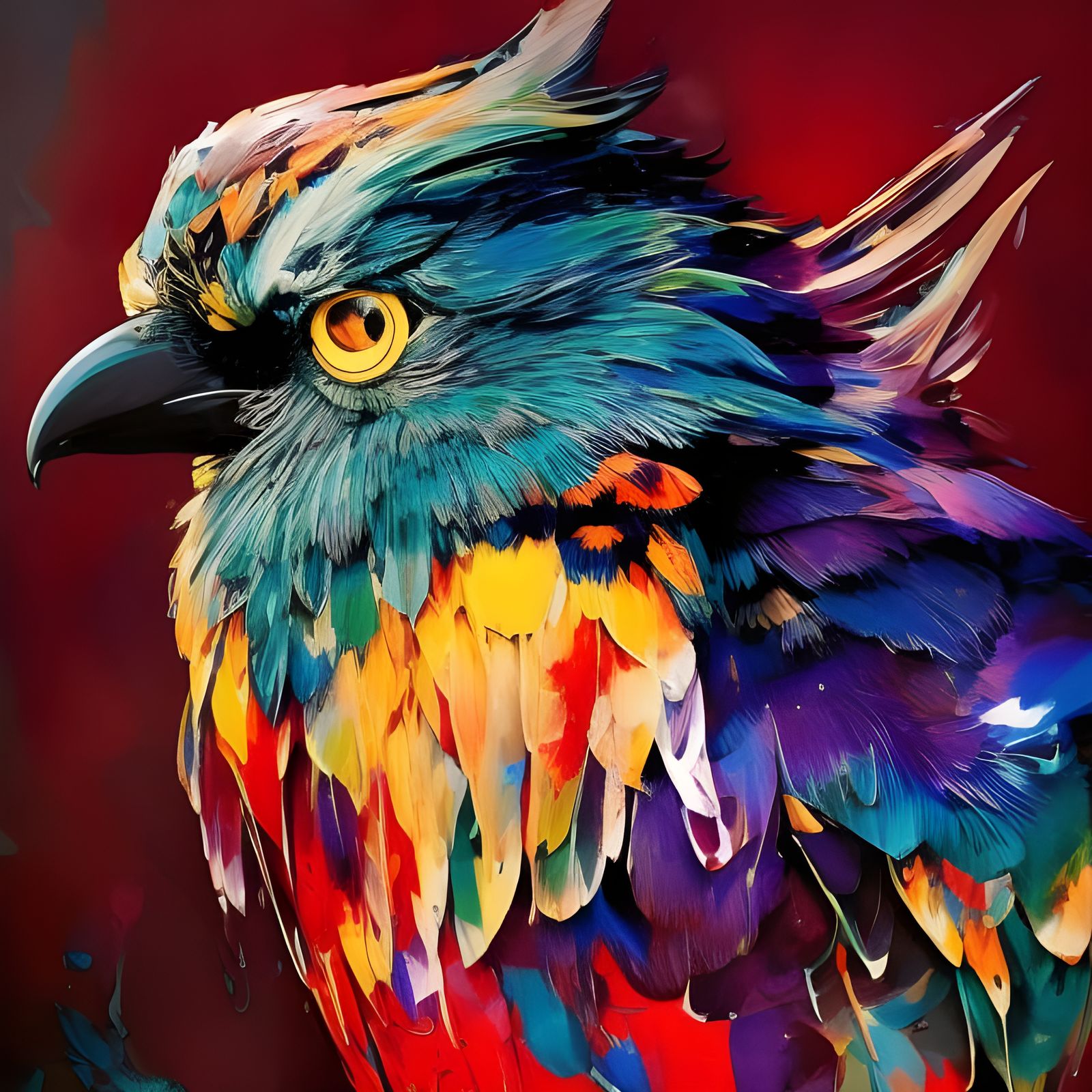 Badass Crow Portrait in Hyperdetailed Gouache Style