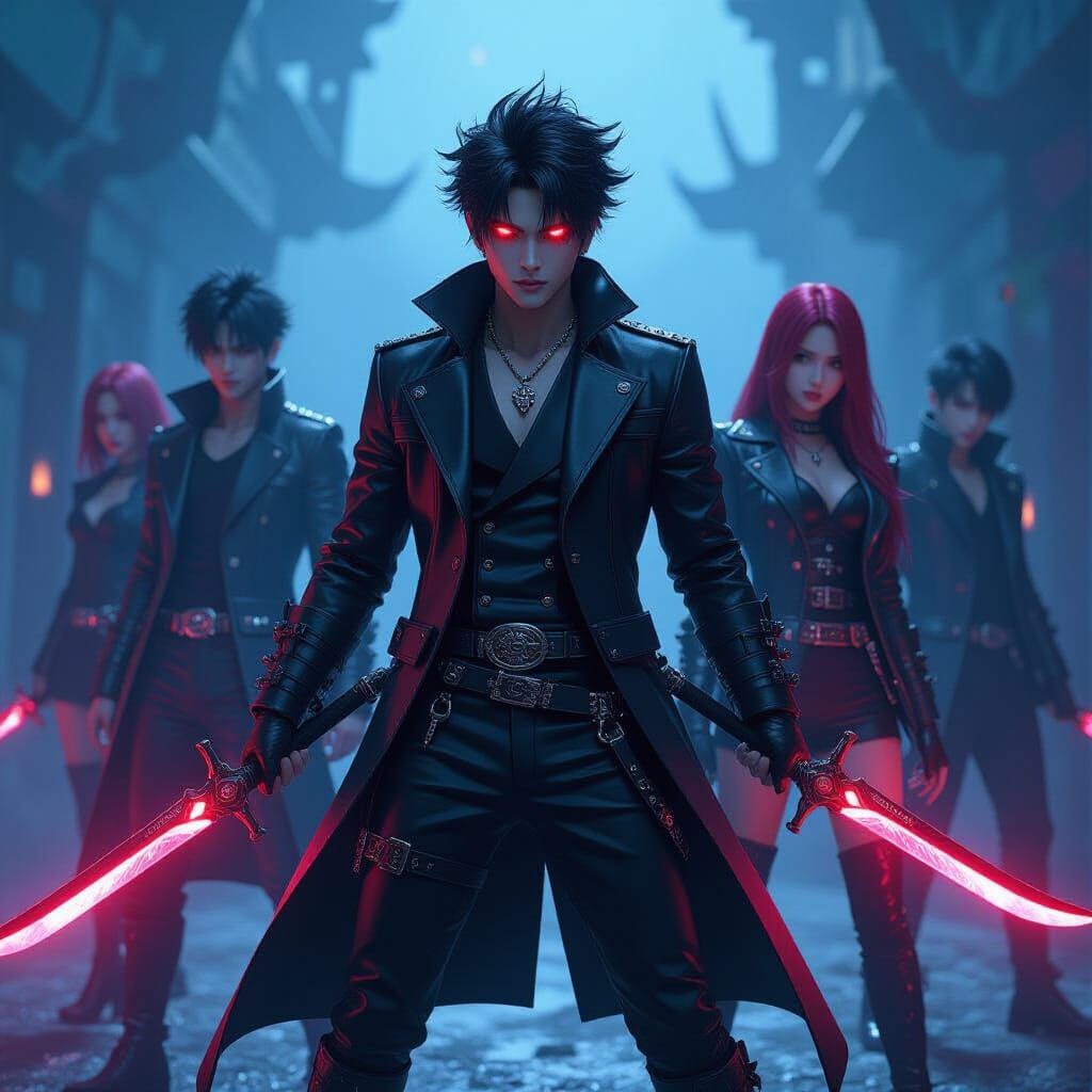 K-Pop Idols as Demon Hunters in Dark Fantasy Anime Style