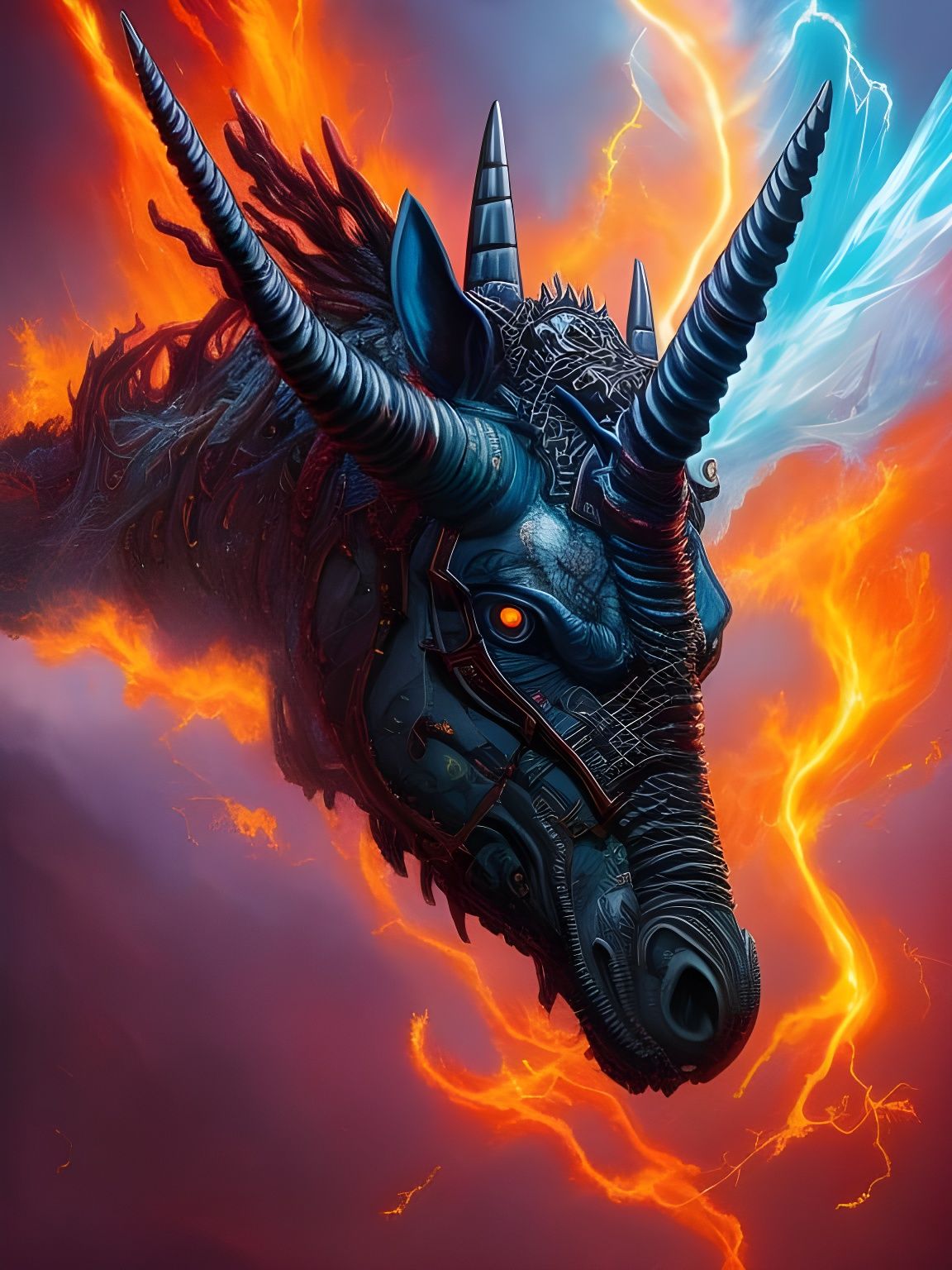 Terrifying Black Unicorn Portrait in Dark Fantasy Style
