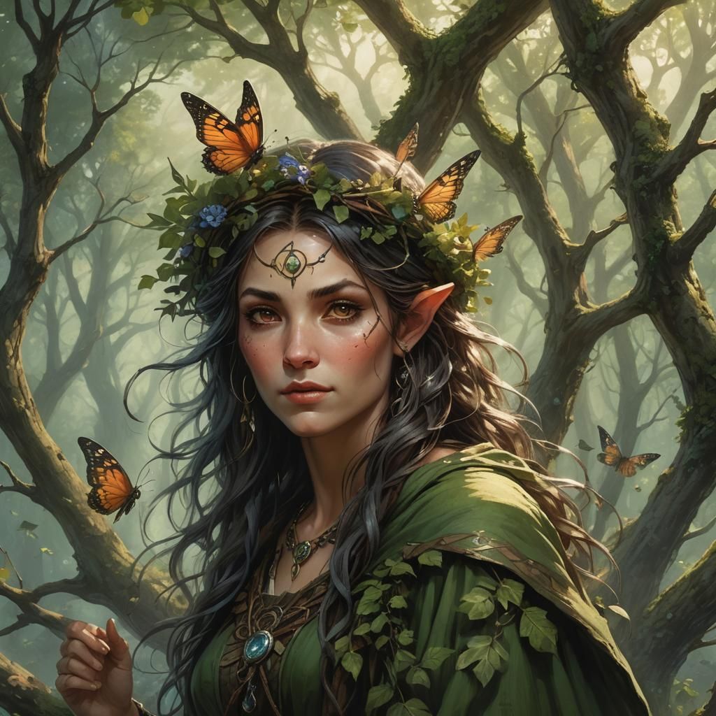 Fairy Druid Protecting Someone Lost in Feywild