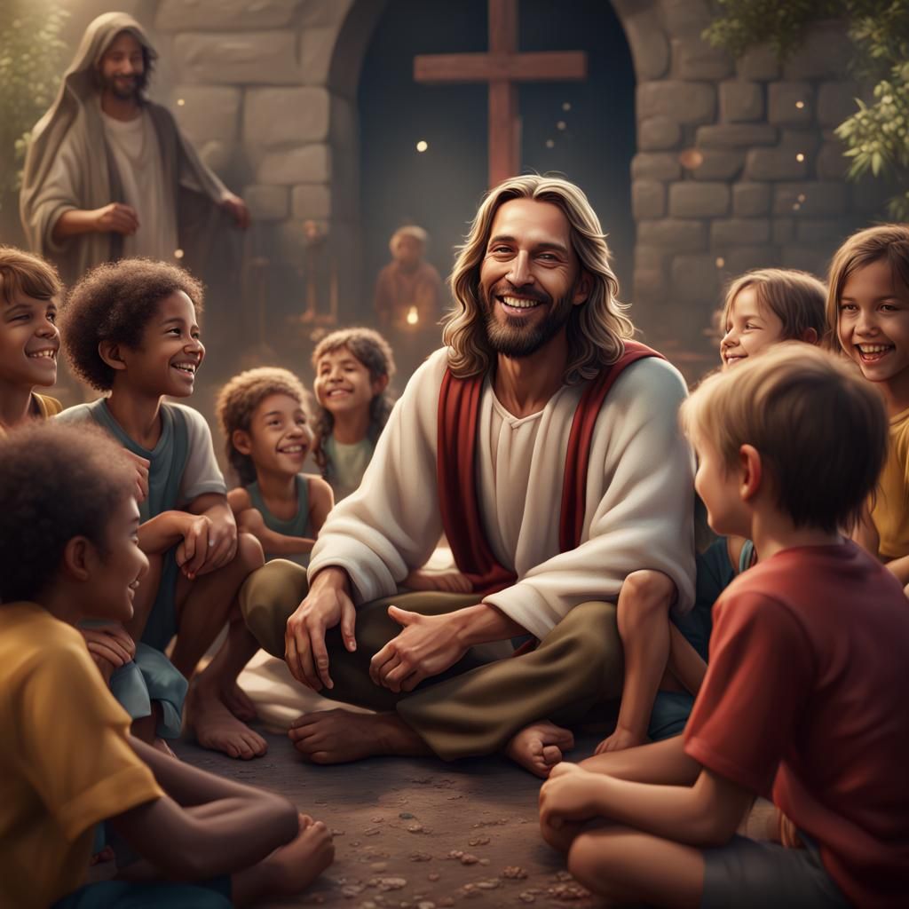 Jesus with Australian Children: Detailed Matte Painting