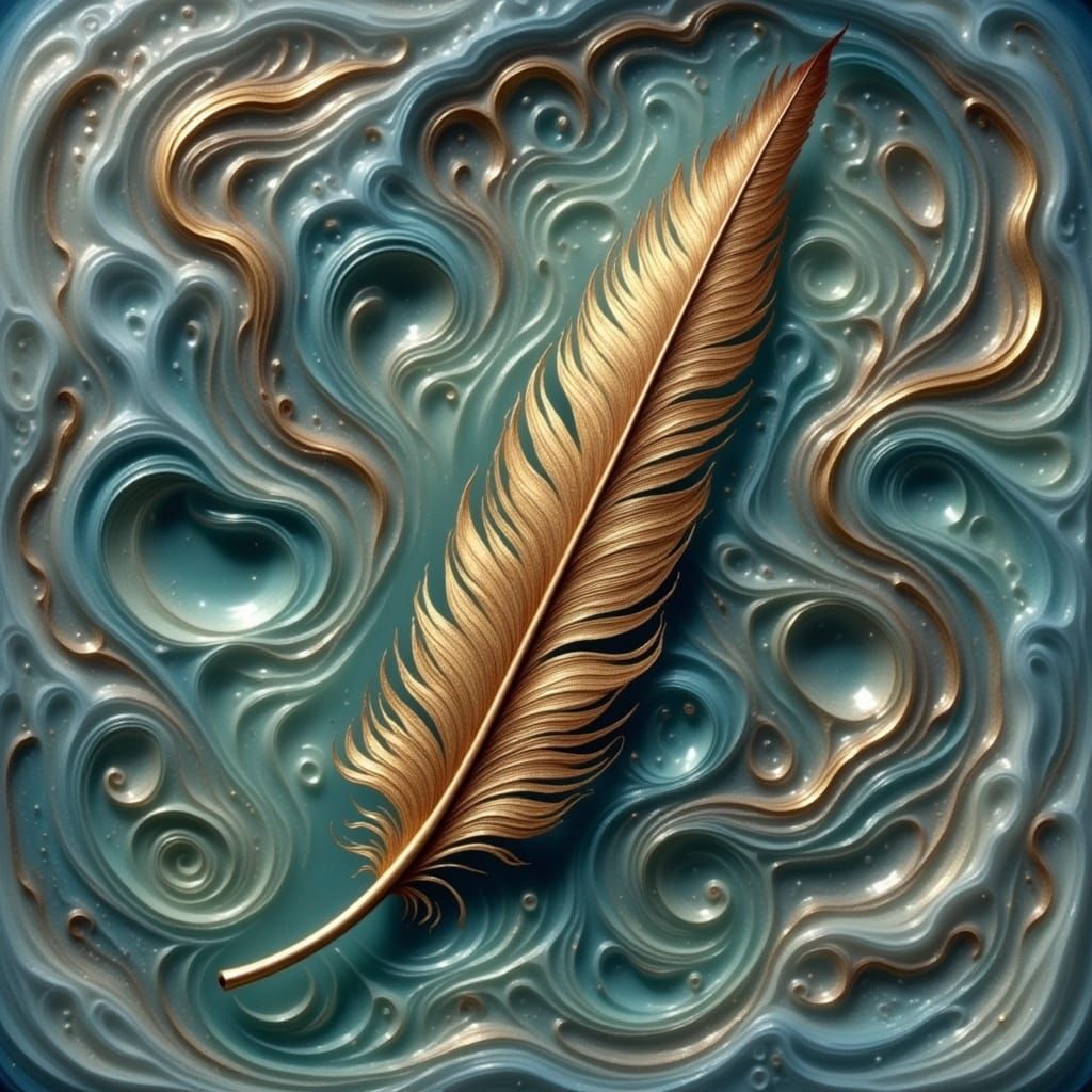 Brown and Yellow Feather Floating on Pond