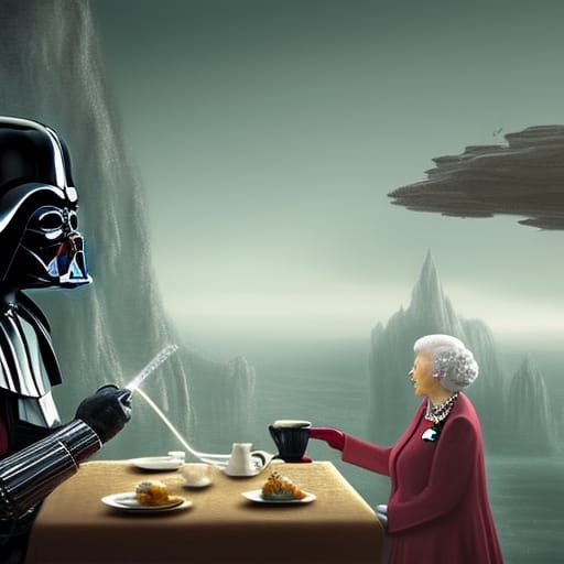Darth Vader and Queen Enjoying Tea