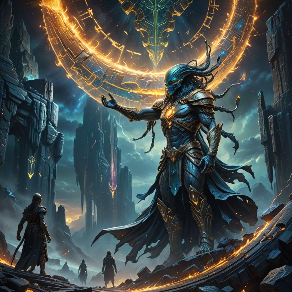 Alien Rune Titan in Surreal Oil Painting