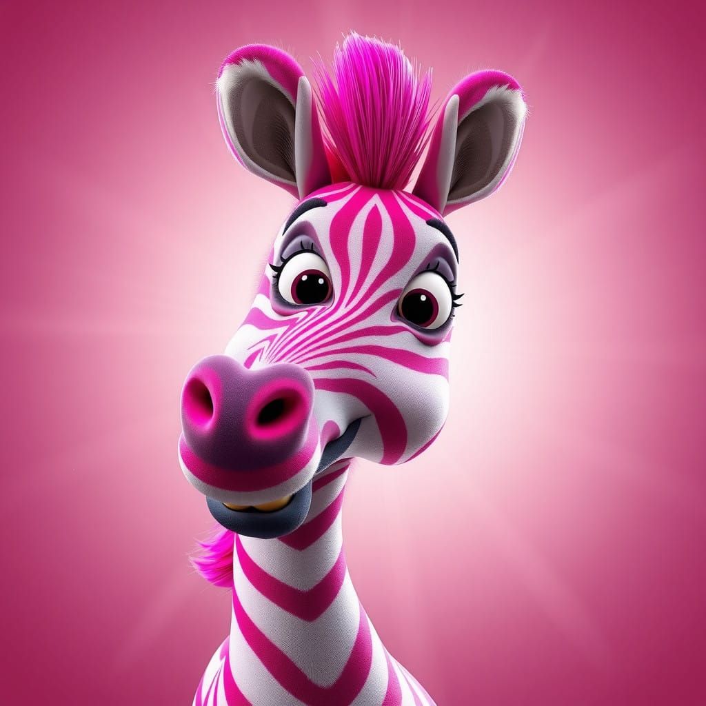 Whimsical Pink Zebra in Shimmering Radial Gradient