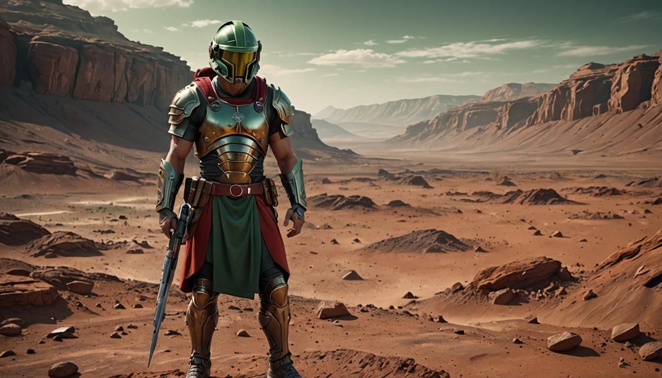 Muscular Roman Soldier on Mars in Digital Painting