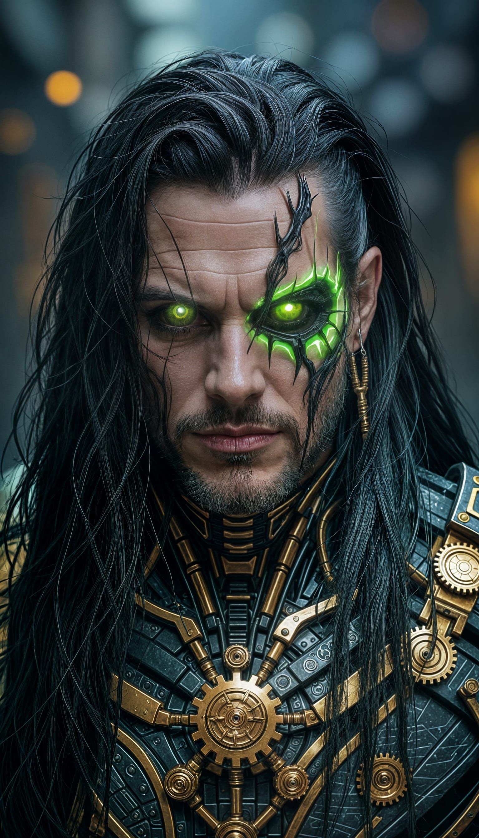 Hyperrealistic Portrait of Cyberpunk Steampunk Fusion Charac...