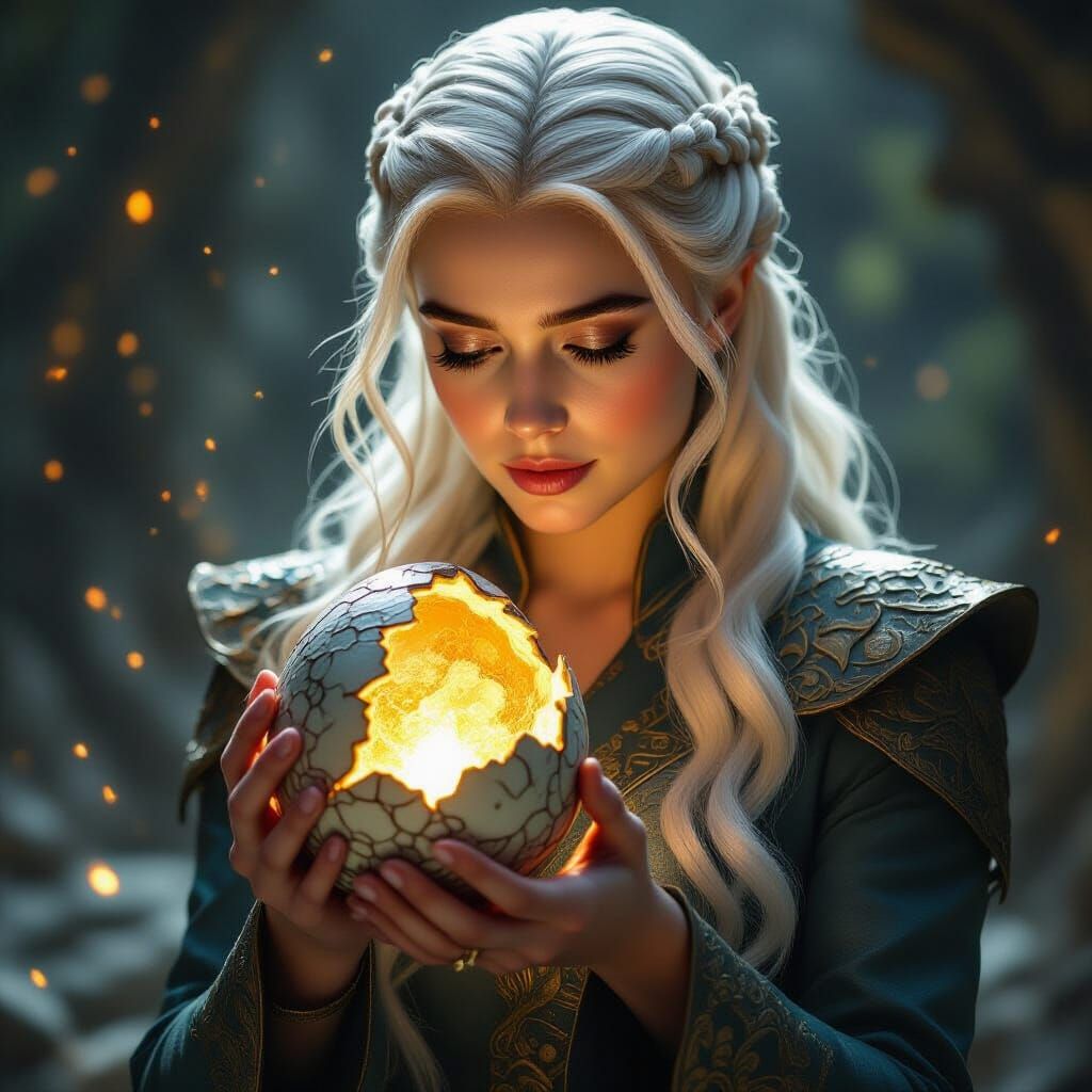 Daenerys Targaryen Cradles Hatching Dragon Egg