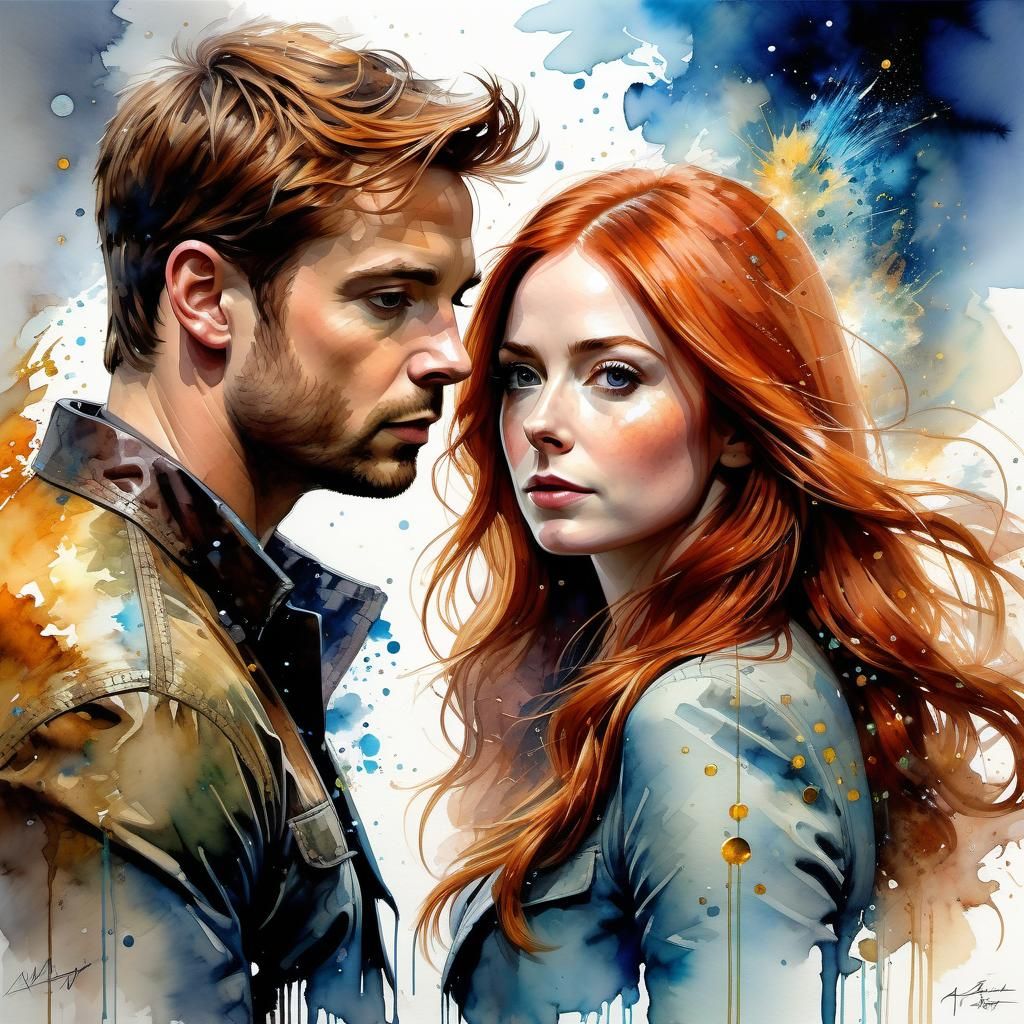 Amy Pond and Rory Williams: Digital Watercolor Art