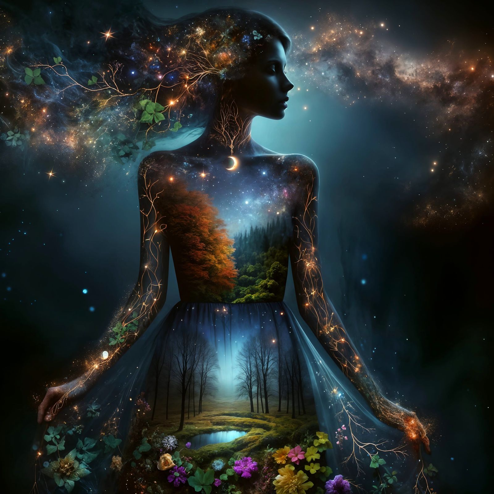 Celestial Woman Embodiment of Starry Night