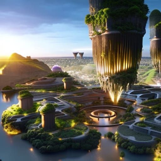 Futuristic Firework Show Over Hanging Gardens