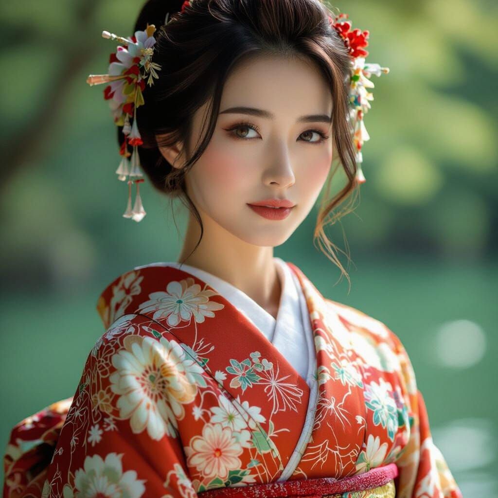 Beautiful Japanese Lady in Kimono: Photorealistic Detail