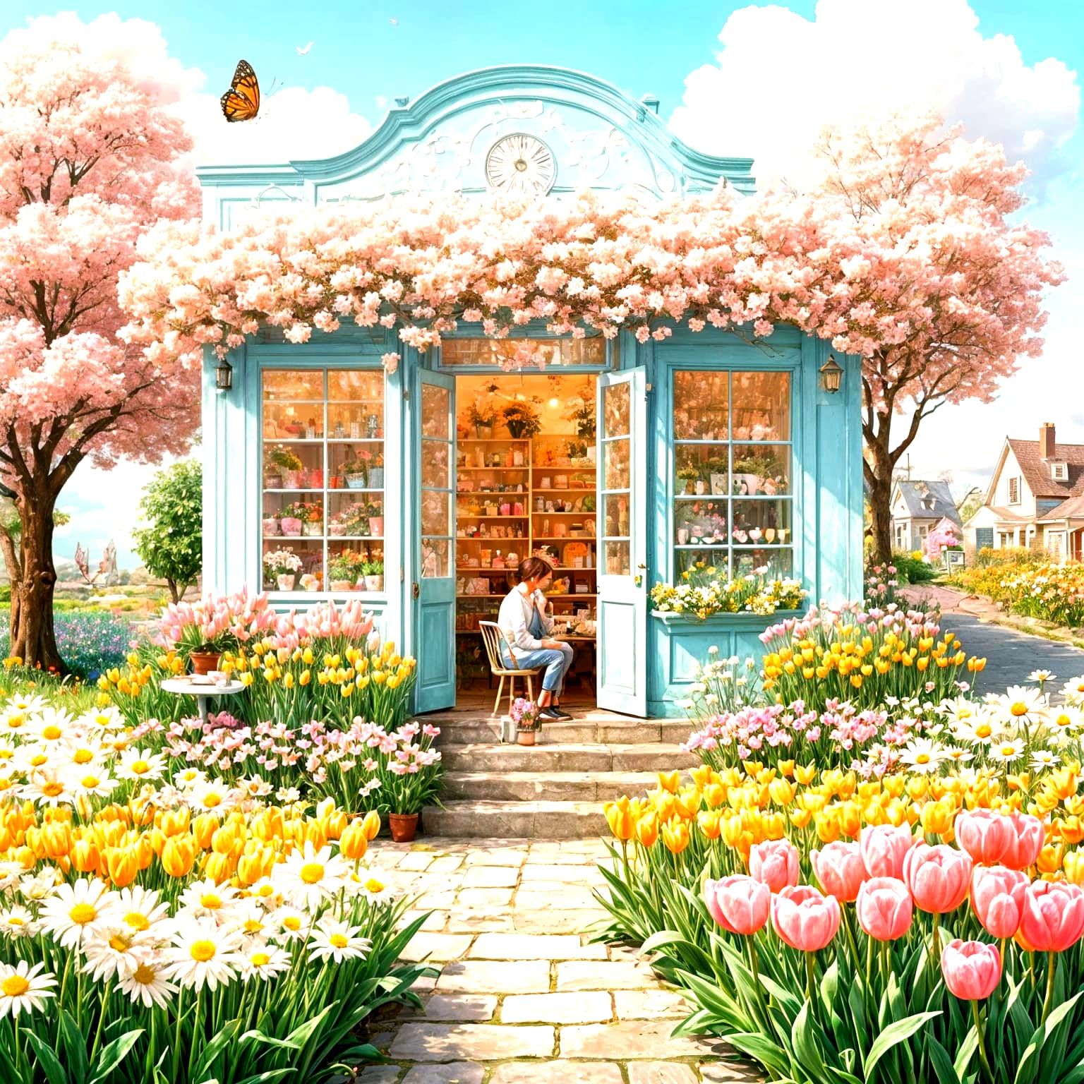 Dreamy Flower Shop Floating on a Cloud