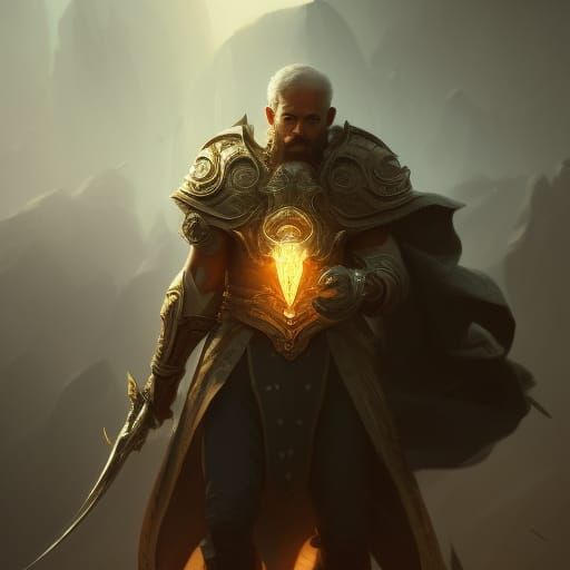 Male Mage Portrait with Light Skill, Digital Art