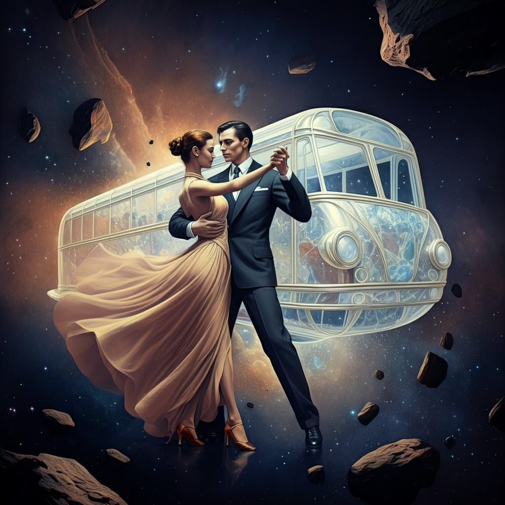 Celestial Ballroom Dance in Retro-Futuristic Style