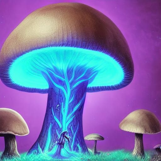 Luminescent Mushrooms and Tiny Woman: Fantasy Concept Art