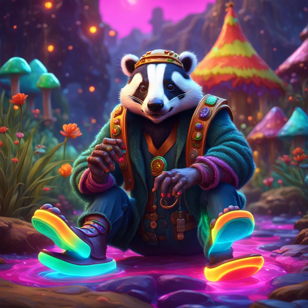 Hippy Badger in Neon Sandals: Detailed Matte Painting