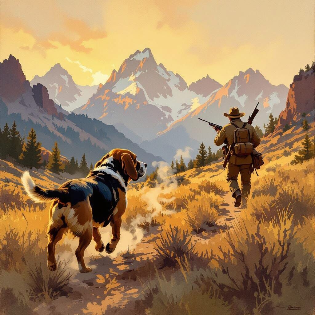 Bloodhound Tracks Scent in Rugged Mountains