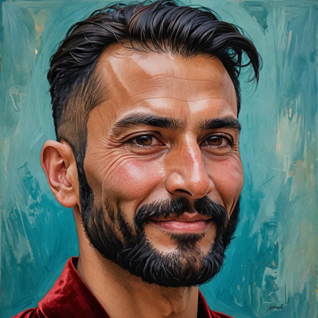 Handsome Man in Red Velvet Robe: Impressionist Oil Painting
