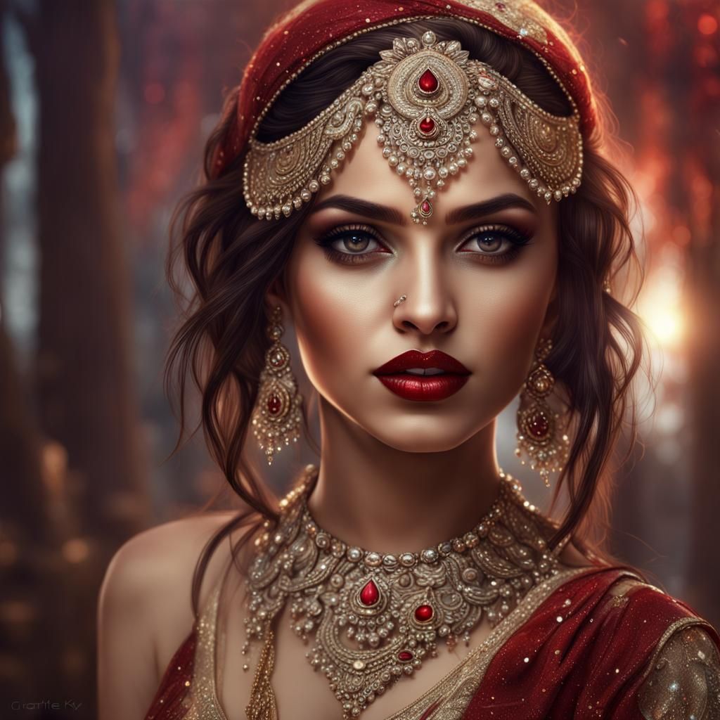 Attractive Indian Woman with Glitter and Crystals