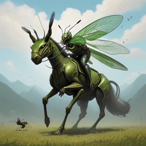 Ancient Grasslands Epic: Insect Warrior Charges into Battle