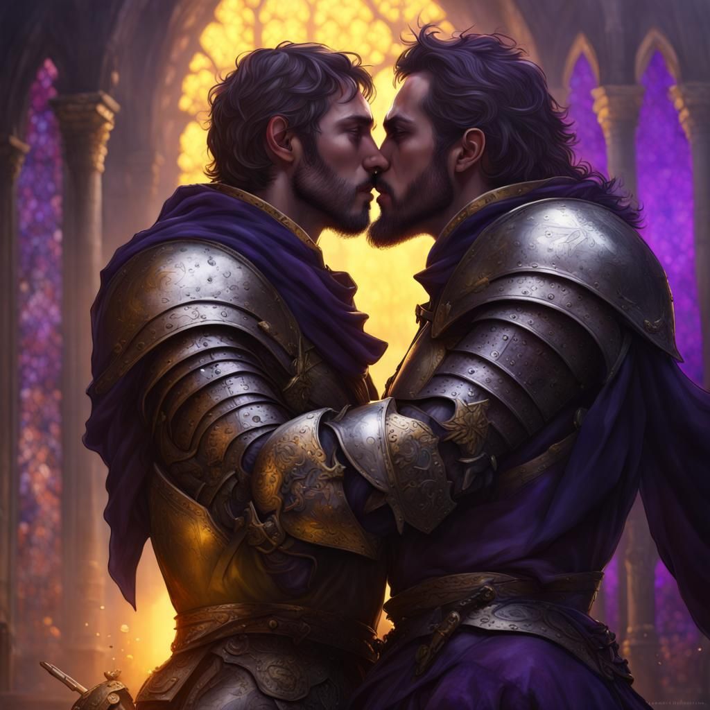 Passionate Kiss: Medieval Knights in Dark Fantasy Style