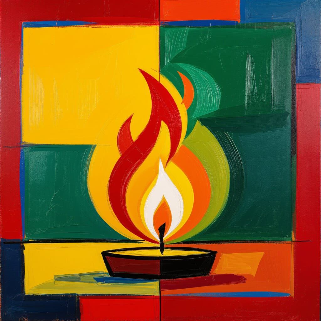 Abstract Flame Oil Painting with Impasto Brushstrokes